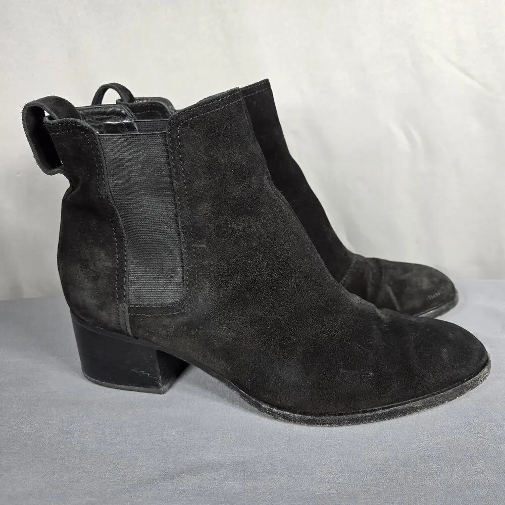 Rag & Bone Black Suede Chelsea Ankle Boots Womens EU 38 US 7.5 8 Block Heel-8‎